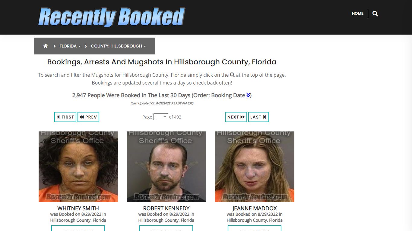 Bookings, Arrests and Mugshots in Hillsborough County, Florida